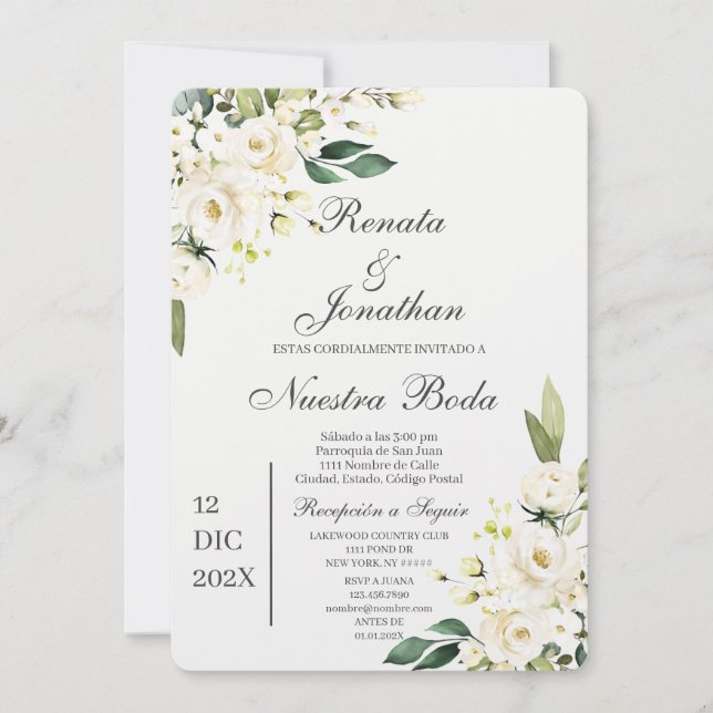 Invitation Boda blanche en español (Devant)