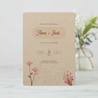 Invitation Boda botánica flores silvestres rosa y beige
