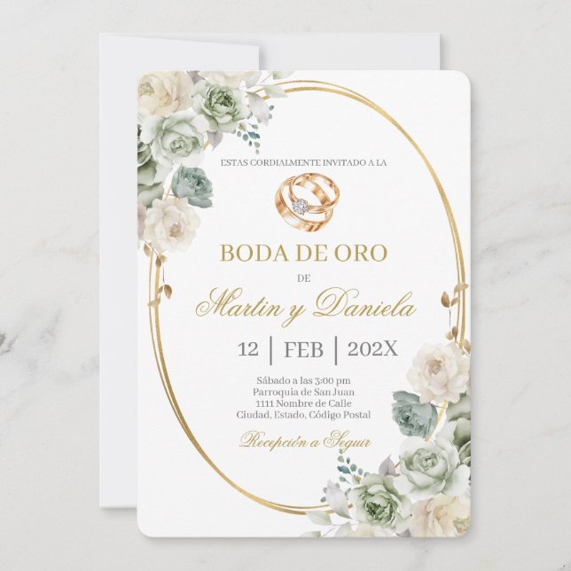 Invitation Boda de oro con boho blanco (Devant)