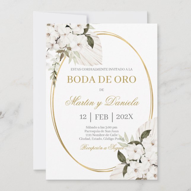 Invitation Boda de oro con boho blanco (Devant)