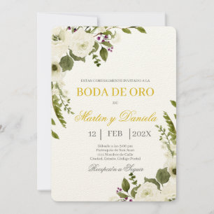 Invitation Boda de Oro con Ramo de flor blanca
