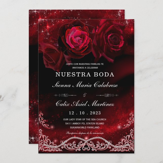 Invitation Boda en Negro, Rojo y Blanco (Devant / Derrière)