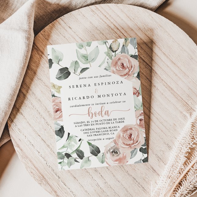 Invitation Boda fleuri rose rose géométrique classique (Créateur téléchargé)