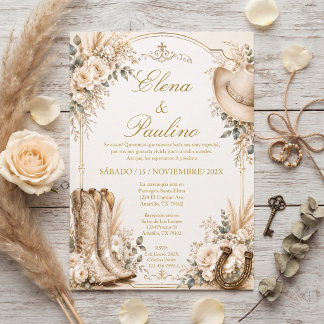 Invitation Boda Western chapeau de cow-boy fer à cheval botte