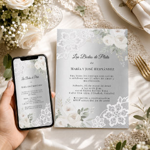 Invitation Bodas de Plata Fleurs Argentées