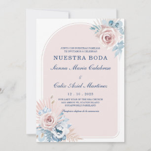 Invitation Bodas en azul empolvado y rosa rubans