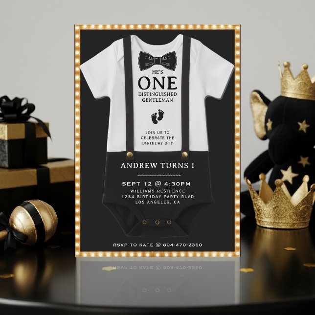 Invitation Body pour 1er anniversaire de garçon Gentleman dis (Boy 1st Birthday Distinguished Gentleman Bodysuit Invitation
)