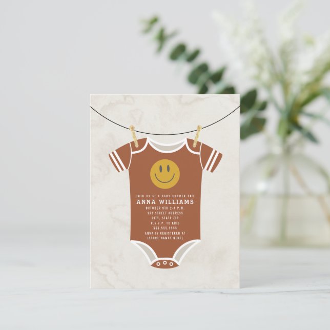 Invitation Bodysuit Rétro en terre cuite Baby shower en ligne (Debout devant)