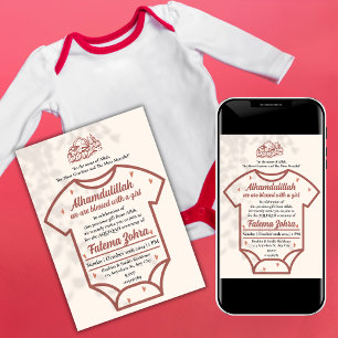 Invitation Bodysuit rose bébé fille musulmane Aqeeqah islamiq