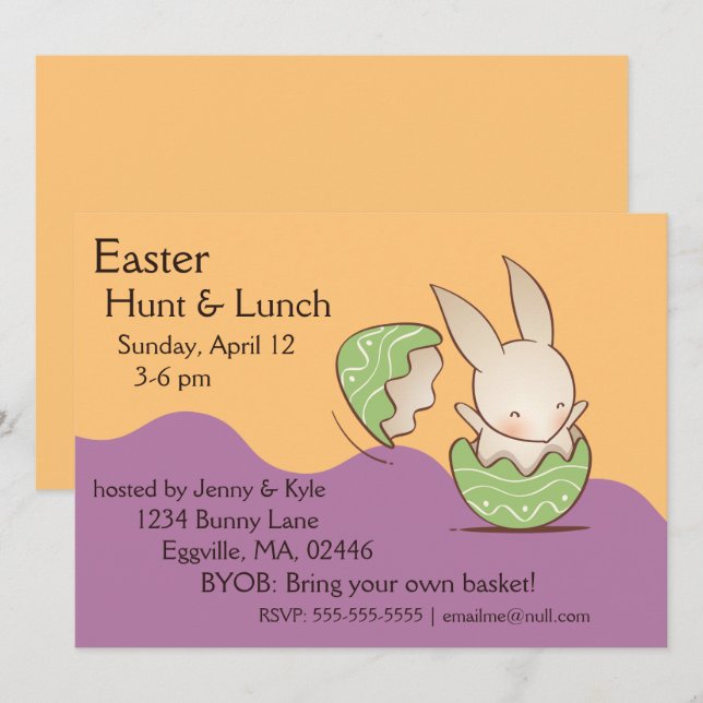 Invitation Boeuf de lapin mignon, Oeuf de Pâques vert (Devant / Derrière)