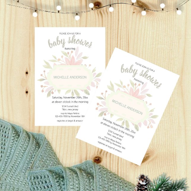 Invitation Bohème Aquarelle Florale Sexe Neutre (Créateur téléchargé)