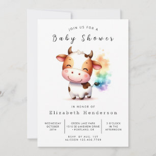 Invitation Bohème Aquarelle Fun Baby shower Vache