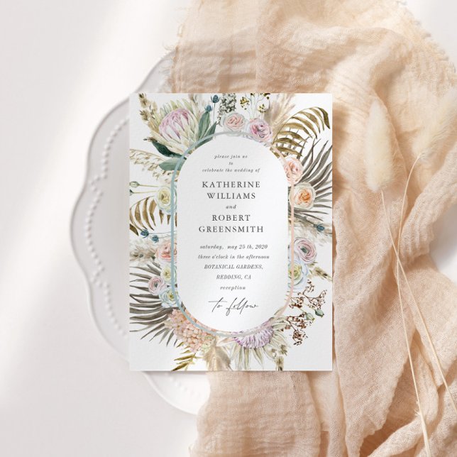 Invitation Bohème Blanc Et Crème Élégant Mariage Floral (Créateur téléchargé)