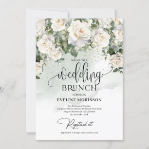 Invitation Bohème blanc roses eucalyptus brunch mariage
