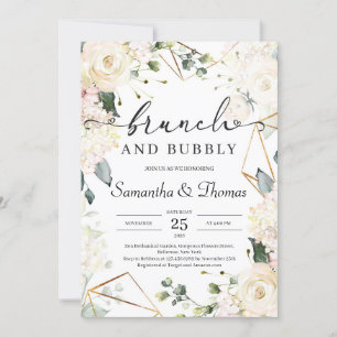 Invitation Bohème blanc roses eucalyptus brunch or