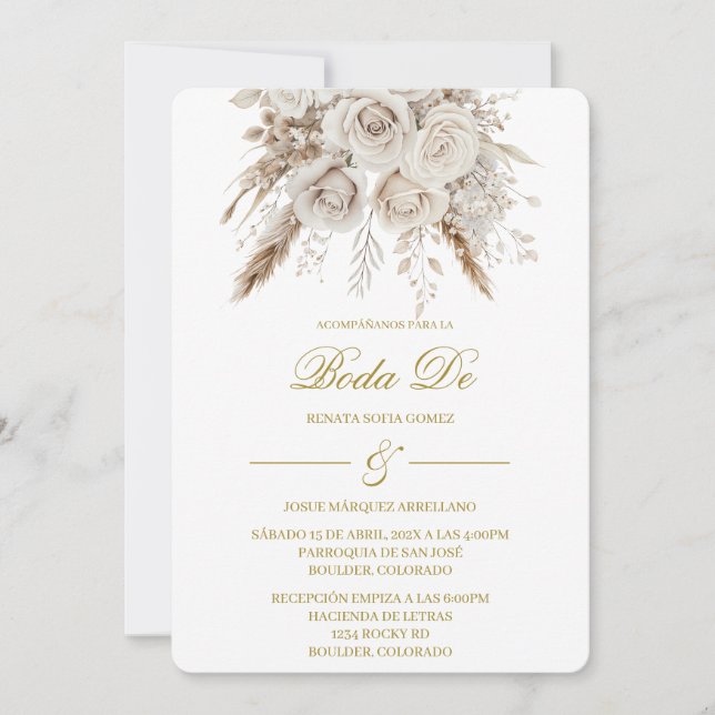 Invitation Bohème blanche pour mariage  (Devant)