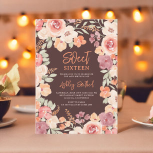 Invitation Bohème chic orange peint automne Sweet 16