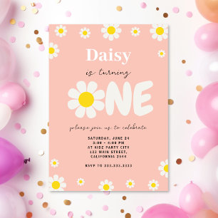 Invitation Bohème Cute Rose Daisy Fleurs 1er Anniversaire