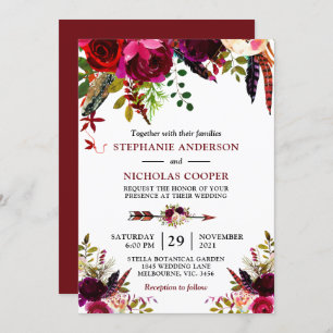 Invitation Bohème de Bohême bordé de fleurs