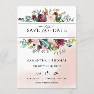 Invitation Bohème de Bourgogne rose rousse sauve la date