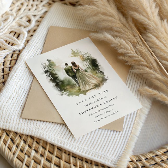 Invitation Bohème de la forêt d'aquarelle enchantée Enregistr (Enchanted Forest Save the Date )