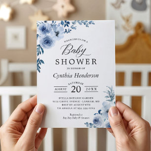 Invitation Bohème Dusty Blue Floral Baby shower