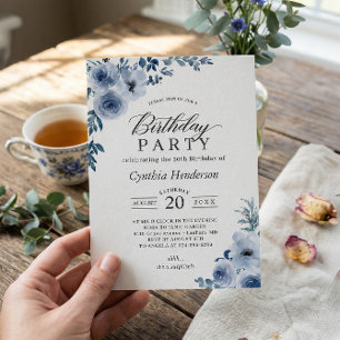 Invitation Bohème Dusty Blue Floral fête d'anniversaire