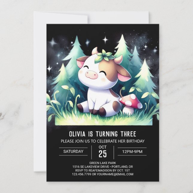 Invitation Bohème Enfants Vache Anniversaire (Devant)