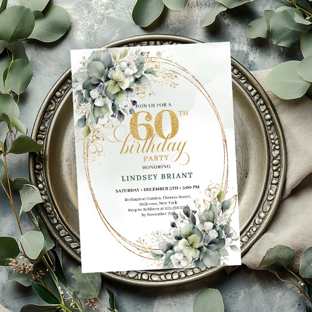 Invitation Bohème Feuille Verte pour les 60 ans (Greenery 60th Birthday Bohemian Leaf Invite

)