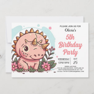 Invitation Bohème fille personnalisée Dinosaure fille Anniver
