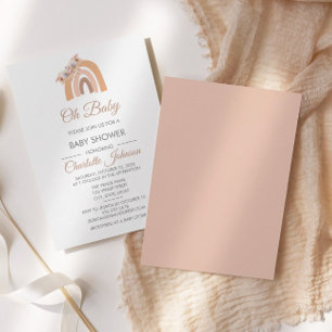 Invitation Bohème Floral Arc-en-ciel rose Baby shower pastel