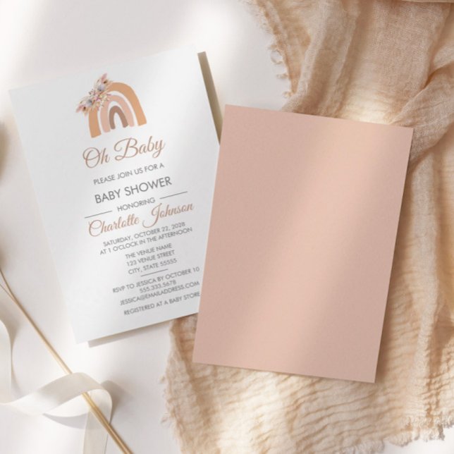 Invitation Bohème Floral Arc-en-ciel rose Baby shower pastel (Créateur téléchargé)