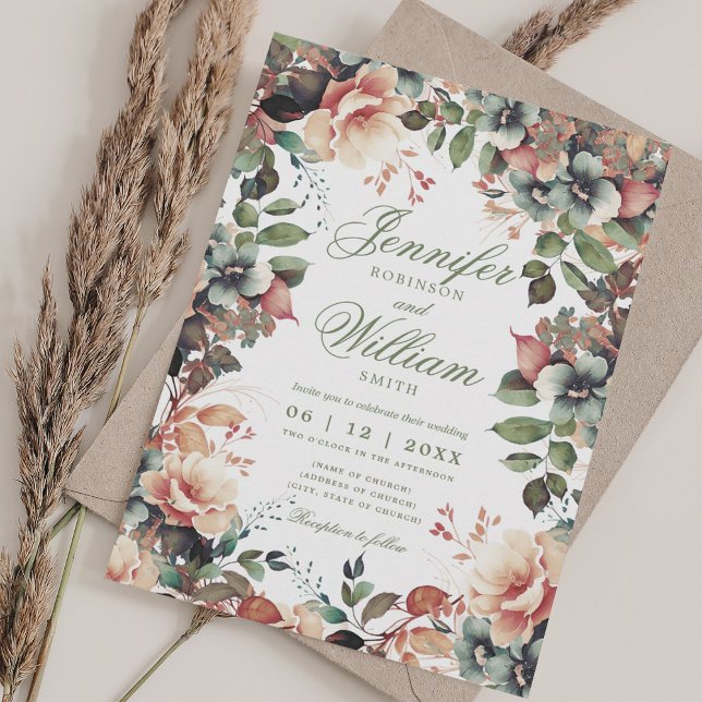 Invitation Bohème Floral Automne Automne Élégant Mariage (Bohemian Floral Fall Autumn Elegant Wedding Invitation)