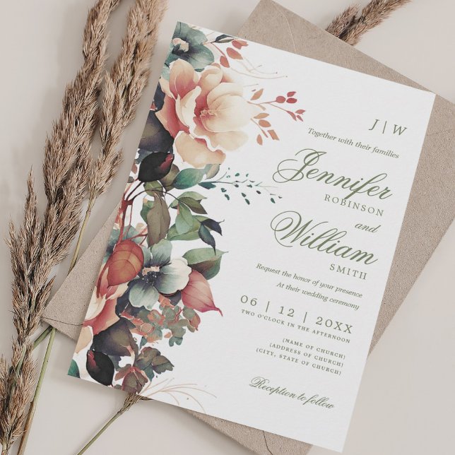 Invitation Bohème Floral Automne Mariage Élégant (Bohemian Floral Fall Autumn Wedding Elegant Invitation)