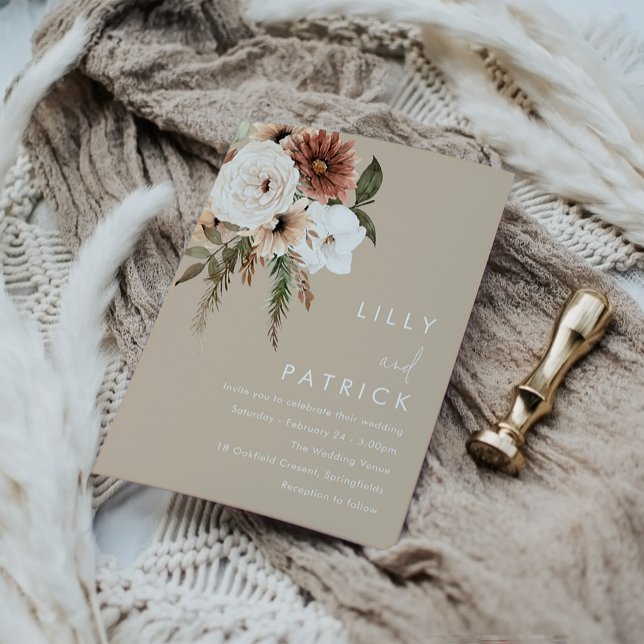 Invitation Bohème Floral Mariage beige (Créateur téléchargé)