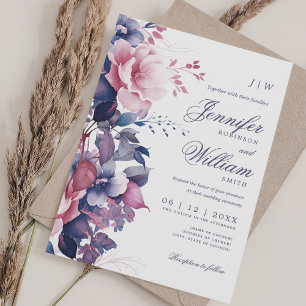 Invitation Bohème Floral Purple Mariage Élégant