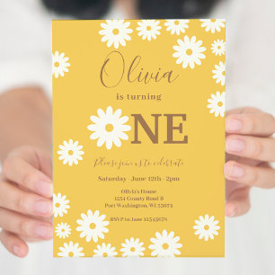 Invitation Bohème Jaune Daisy Floral 1er Anniversaire