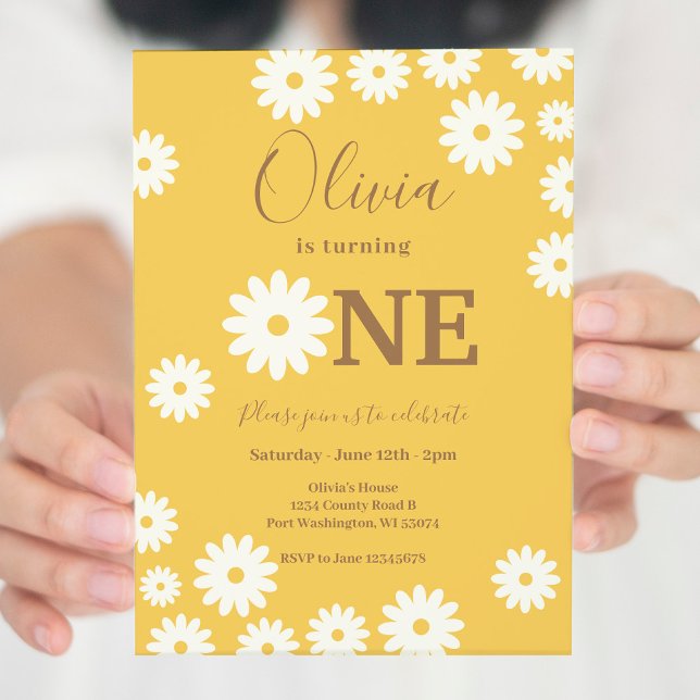 Invitation Bohème Jaune Daisy Floral 1er Anniversaire (Créateur téléchargé)