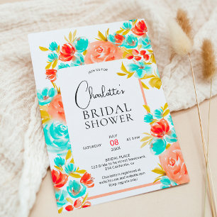 Invitation Bohême orange clair bleu floral douche nuptiale