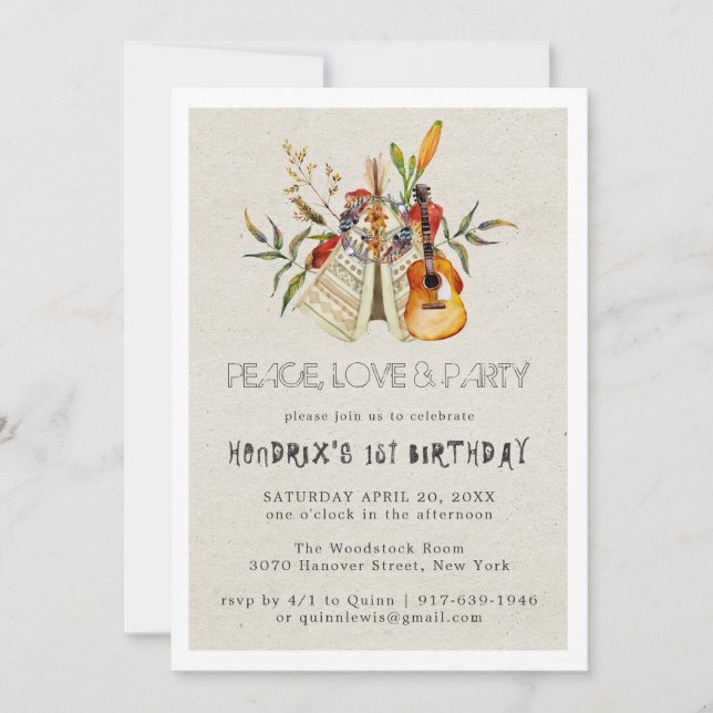 Invitation bohème pour une fête d'anniversaire sur (Devant)