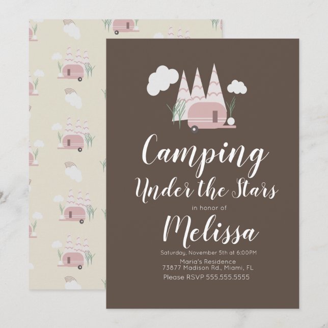 Invitation bohème pour une fête de camping autour  (Devant / Derrière)