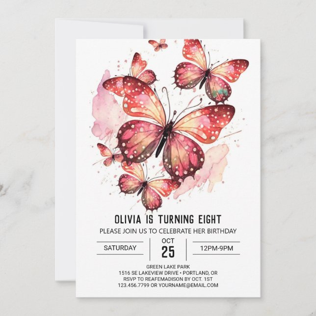 Invitation Bohème Printable Papillon fille Anniversaire (Devant)