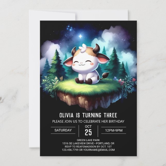 Invitation Bohème Printable Vache Anniversaire (Devant)