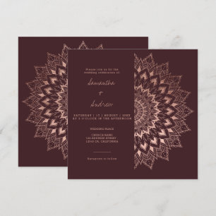 Invitation Bohème rose or floral mandala chic rouge mariage