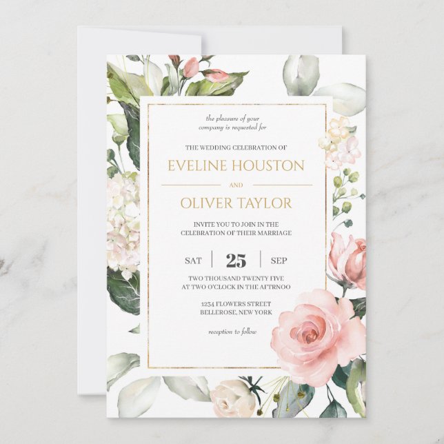 Invitation Bohême rose rose boho mariage (Devant)