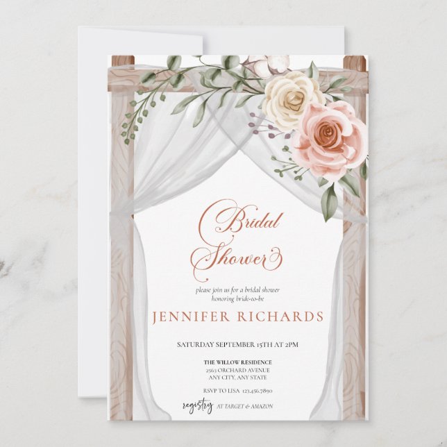 Invitation Bohème Rustique | Fête de Mariage Vintage Rose (Devant)