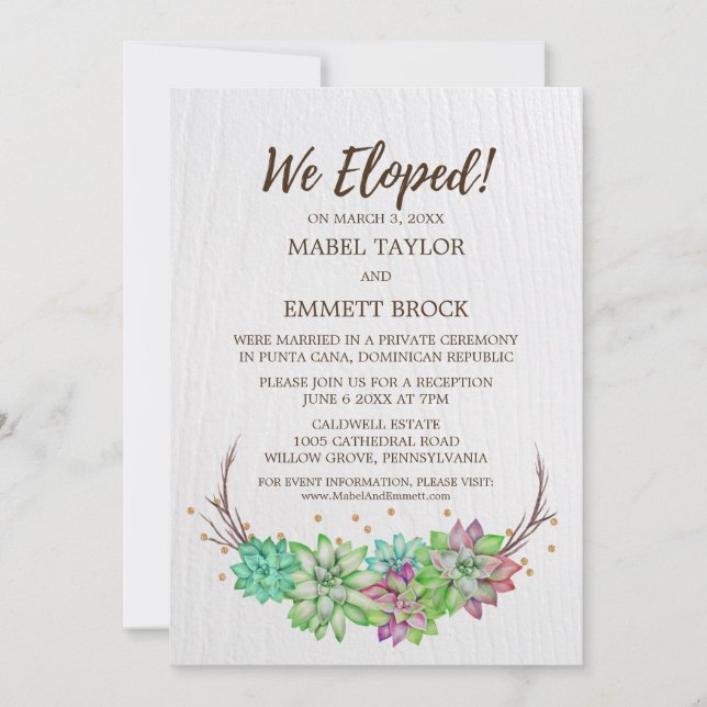 Invitation Bohème Rustique Floral Réception de Mariage Intime (Devant)