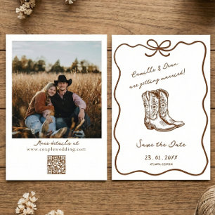 Invitation Bohème rustique occidental code QR de photo Enregi