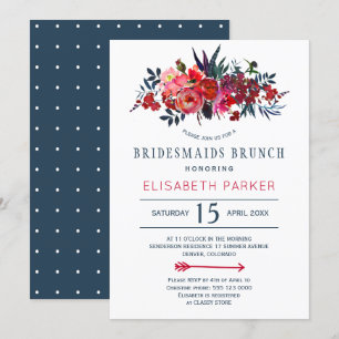 Invitation Bohème rustique rouge marine floral bridesservante