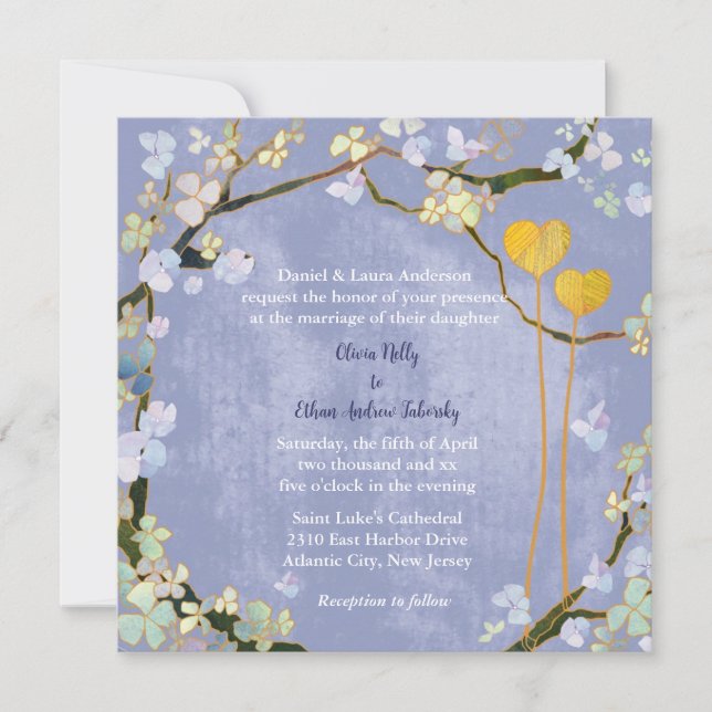 Invitation Bohème style Mariage bleu poudré (Devant)